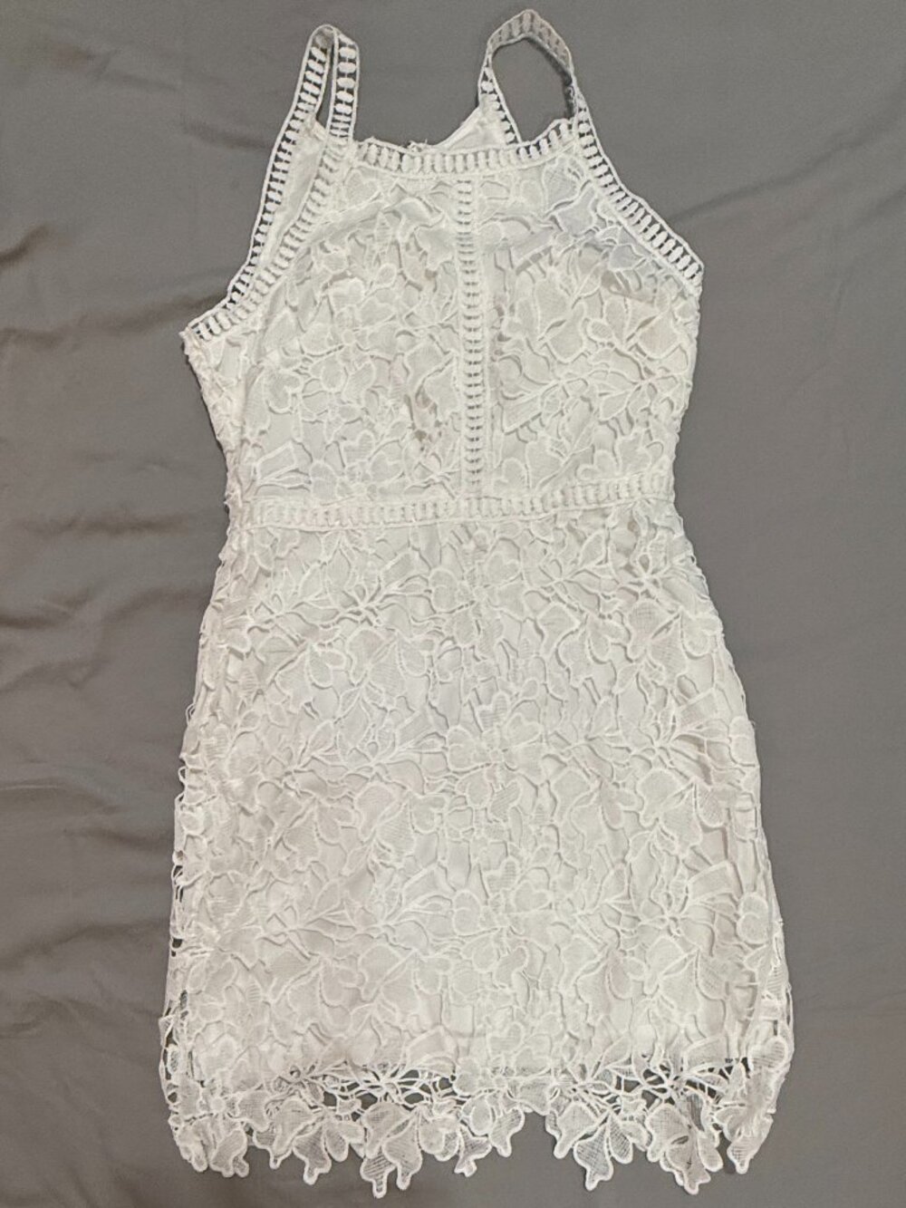 American Threads White Floral Lace Mini Dress Front Zip Size Small SKu026